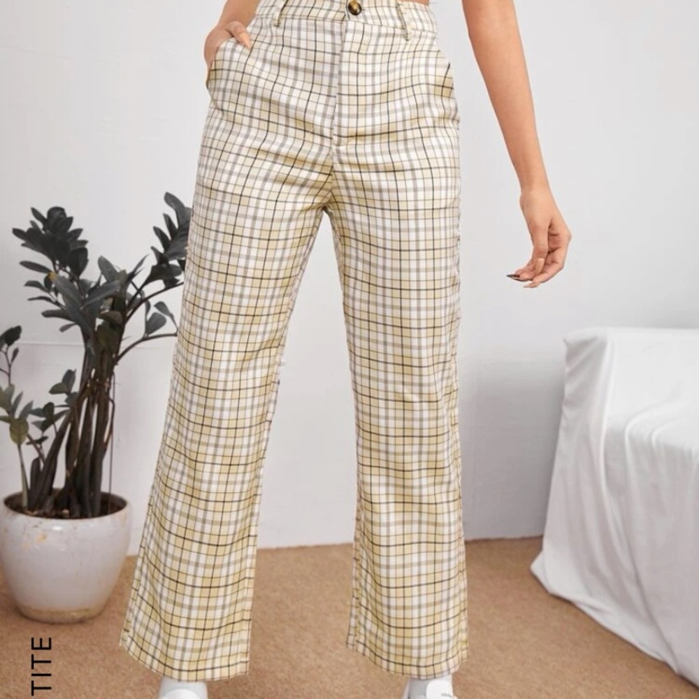 Shein petite plaid straight leg pants